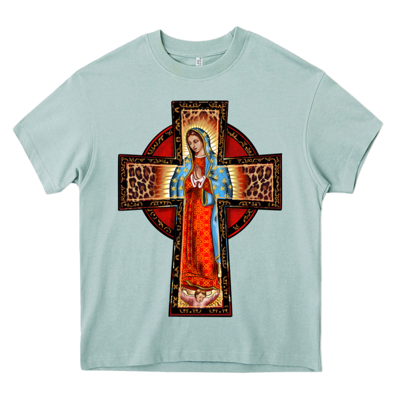 Lady Of Guadalupe Leopard Cross Heavy Core Tee by BarkalooDesign | Teevron