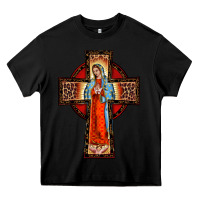 Black lady of guadalupe leopard cross Heavy Core Tee - BarkalooDesign