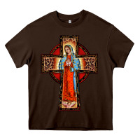 Chocolate Brown lady of guadalupe leopard cross Heavy Core Tee - BarkalooDesign