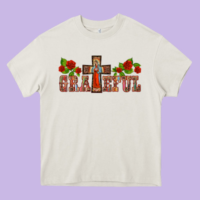 Grateful Guadalupe Cross Heavy Core Tee Designed By Barkaloodesign