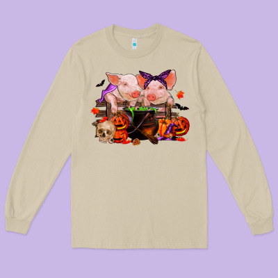 Halloween Pigs Long Sleeve Tee Designed By Ranaportraitstore