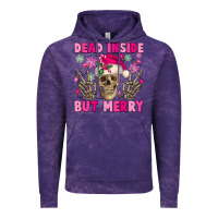 Cloud Purple Dead inside but merry pink Christmas skeleton Vintage Hoodie - NancyCooperArtShop