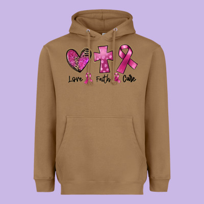 Love Faith Cure Breast Cancer Heavyweight Hoodie Designed By Fadigitalartstudio