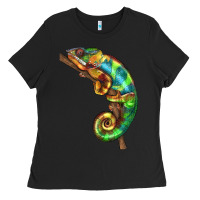 Black Chameleon Lizard Illustrations Ladies Tee - LillyAllenDesigns