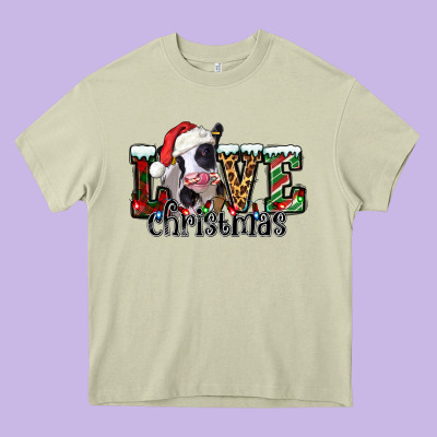 Love Christmas Cow Heavy Core Tee Designed By Jasminsmagicworld