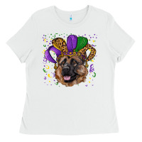 White Mardi gras hat german shepherd Ladies Tee - RanaPortraitStore