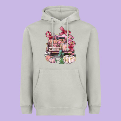 Breast Cancer Truck With Pumpkins Heavyweight Hoodie Designed By Fadigitalartstudio