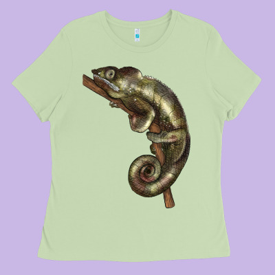 Green Chameleon Lizard Illustrations Ladies Tee Designed By Lillyallendesigns