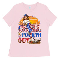 Bubblegum Pink Chill the fourth out 4th of july Ladies Tee - NancyCooperArtShop