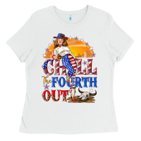 White Chill the fourth out 4th of july Ladies Tee - NancyCooperArtShop