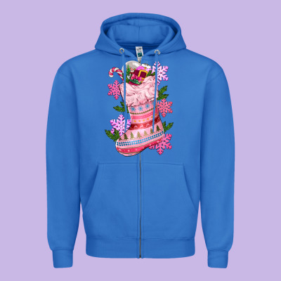 Pink Christmas Socks Zipper Hoodie Designed By Cowgirlartshop