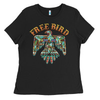 Black free bird feathers thunderbird Ladies Tee - BarkalooDesign