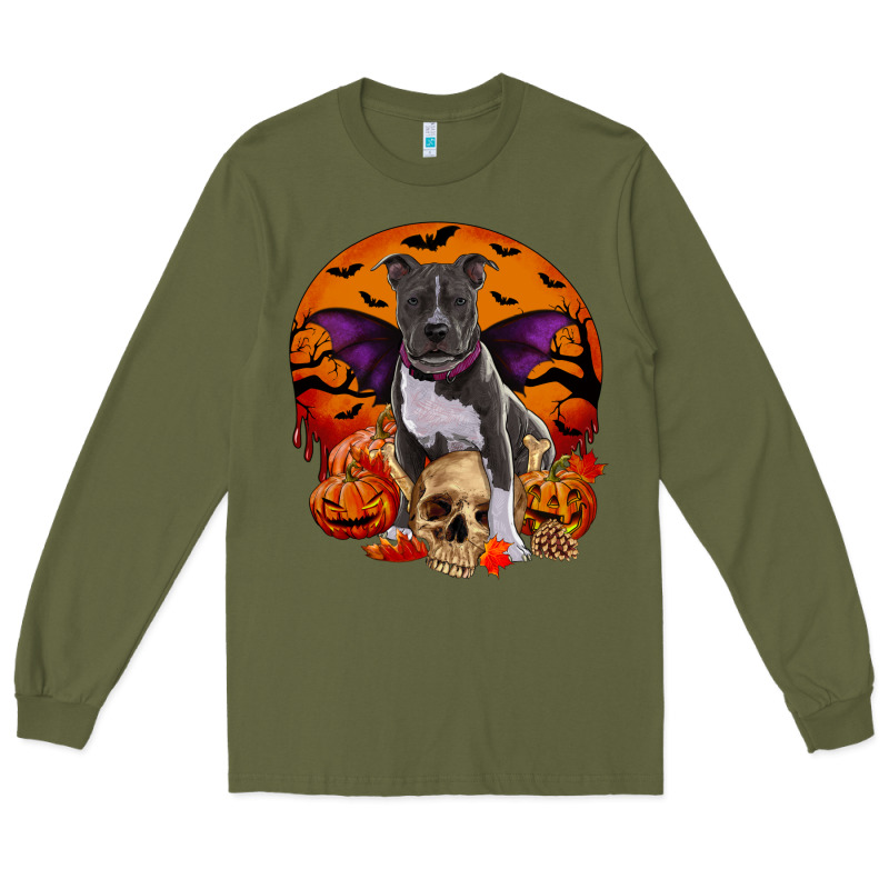 Halloween Pitbull Dog Long Sleeve Tee by RanaPortraitStore | Teevron