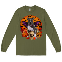 Army Green halloween pitbull dog Long Sleeve Tee - RanaPortraitStore