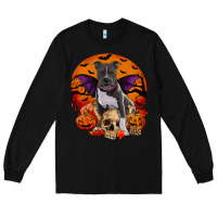 Black halloween pitbull dog Long Sleeve Tee - RanaPortraitStore