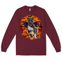 Burgundy halloween pitbull dog Long Sleeve Tee - RanaPortraitStore