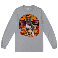 Heather Grey halloween pitbull dog Long Sleeve Tee - RanaPortraitStore