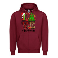 Burgundy love teacher life christmas Zipper Hoodie - CowGirlArtShop