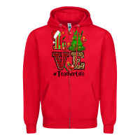 Red love teacher life christmas Zipper Hoodie - CowGirlArtShop