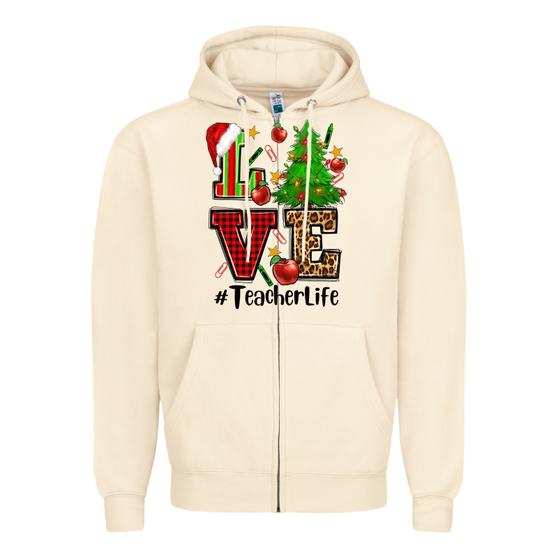 Love Teacher Life Christmas Zipper Hoodie by CowGirlArtShop | Teevron