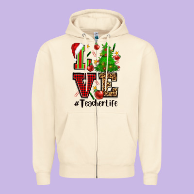 Love Teacher Life Christmas Zipper Hoodie Designed By Cowgirlartshop