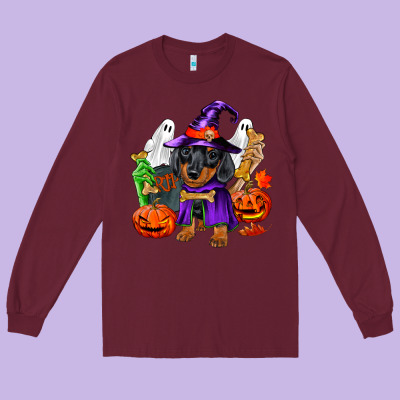 Halloween Dachshund Puppy Dog Long Sleeve Tee Designed By Ranaportraitstore