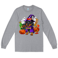 Heather Grey Halloween dachshund puppy dog Long Sleeve Tee - RanaPortraitStore