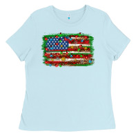 Baby Blue Christmas american flag Ladies Tee - NancyCooperArtShop
