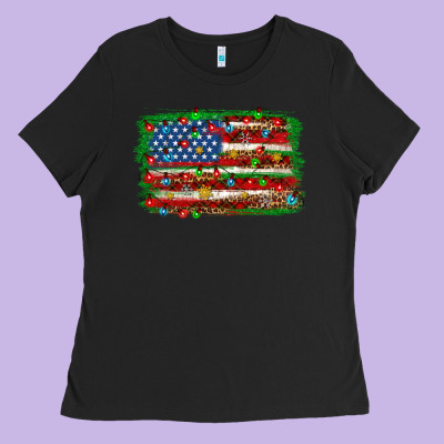 Christmas American Flag Ladies Tee Designed By Nancycooperartshop