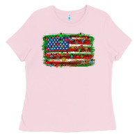 Bubblegum Pink Christmas american flag Ladies Tee - NancyCooperArtShop