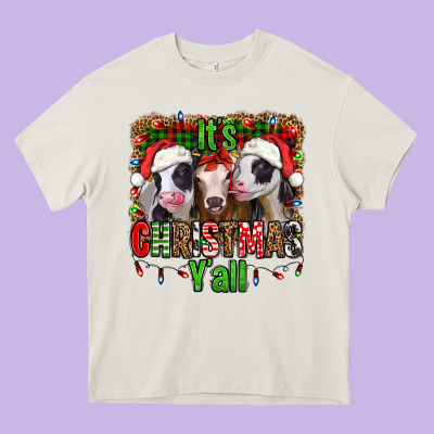 It's Christmas Y'all Heifers Heavy Core Tee Designed By Jasminsmagicworld