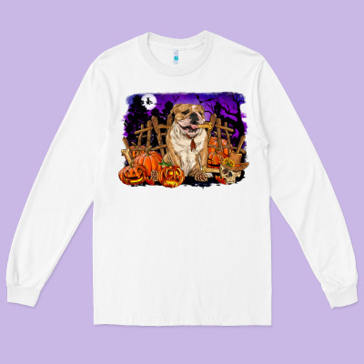 Halloween English Bulldog Long Sleeve Tee Designed By Ranaportraitstore