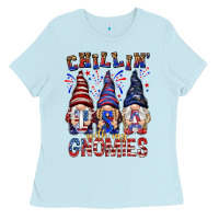 Baby Blue Chilling with my gnomies with usa Ladies Tee - NancyCooperArtShop