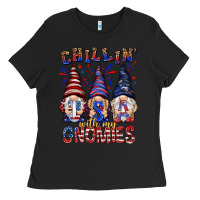 Black Chilling with my gnomies with usa Ladies Tee - NancyCooperArtShop