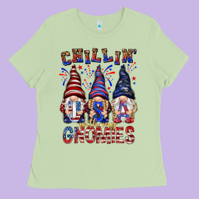 Chilling With My Gnomies With Usa Ladies Tee Designed By Nancycooperartshop