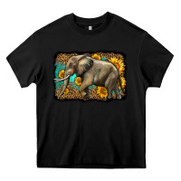 Black western sunflowers elephant Heavy Core Tee - LillyAllenDesigns