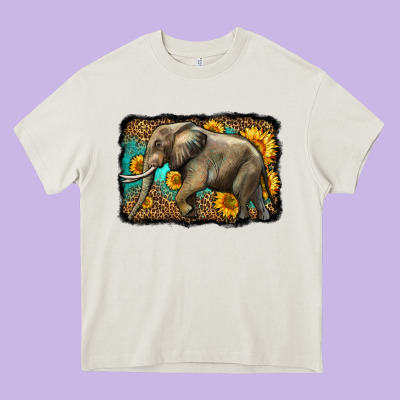 Western Sunflowers Elephant Heavy Core Tee Designed By Lillyallendesigns