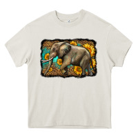 Cream western sunflowers elephant Heavy Core Tee - LillyAllenDesigns