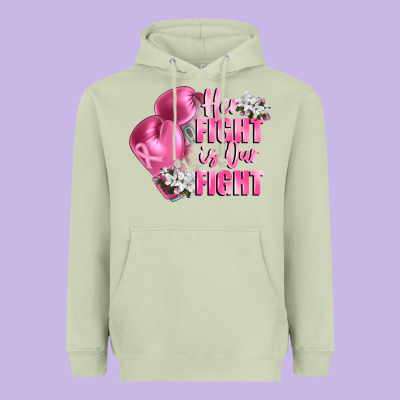 Her Fight Is Our Fight Breast Cancer Awareness Heavyweight Hoodie Designed By Fadigitalartstudio