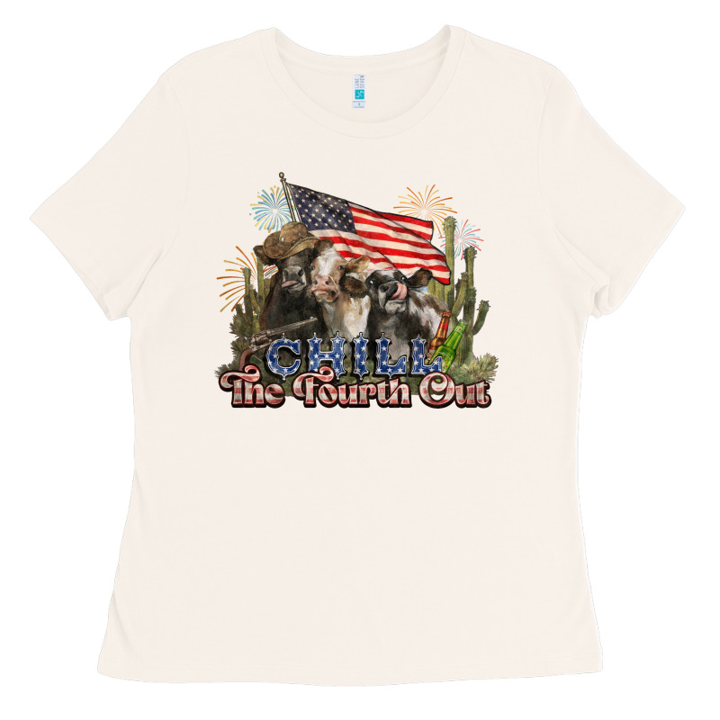 Chill The Fourth Out Cows 4th July America Ladies Tee by NancyCooperArtShop | Teevron