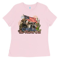 Bubblegum Pink chill the fourth out cows 4th july america Ladies Tee - NancyCooperArtShop