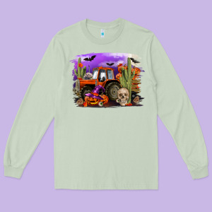Halloween Tractor Long Sleeve Tee Designed By Ranaportraitstore