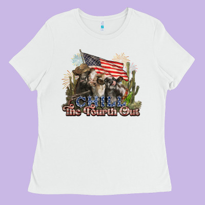 Chill The Fourth Out Cows 4th July America Ladies Tee Designed By Nancycooperartshop