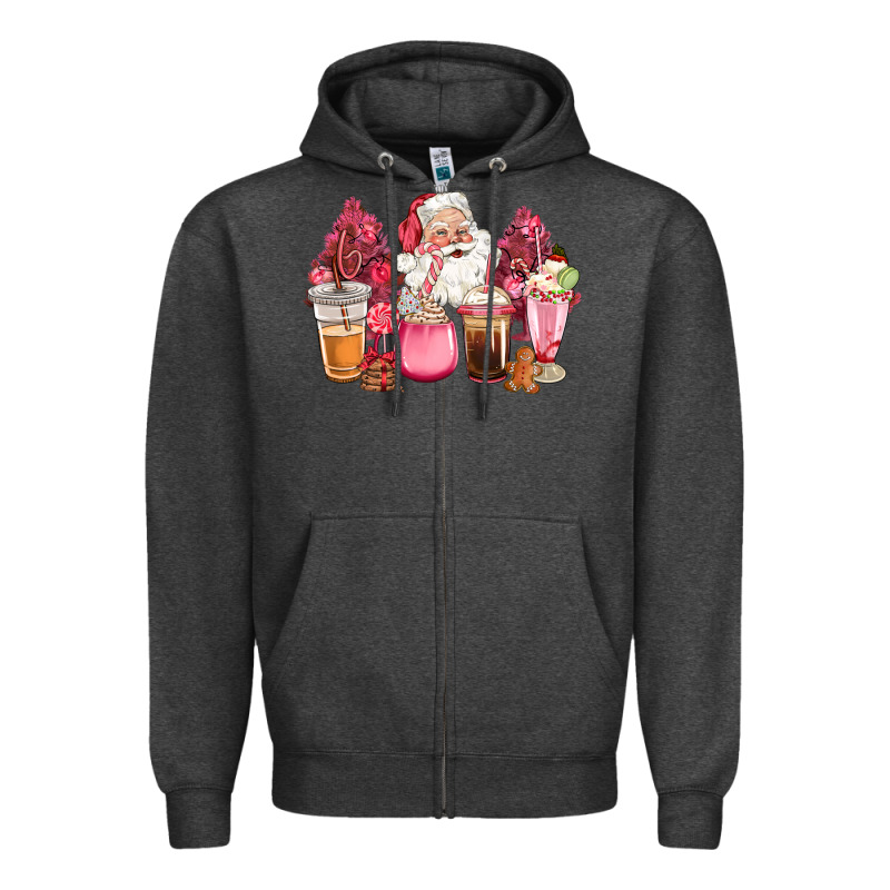 Pink Christmas Pink Tree Santa Coffe Cups Zipper Hoodie by CowGirlArtShop | Teevron