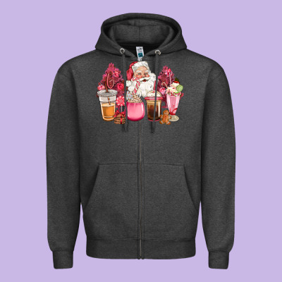 Pink Christmas Pink Tree Santa Coffe Cups Zipper Hoodie Designed By Cowgirlartshop