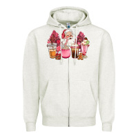 Oatmeal Heather pink christmas pink tree santa coffe cups Zipper Hoodie - CowGirlArtShop