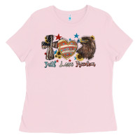 Bubblegum Pink faith love freedom usa Ladies Tee - NancyCooperArtShop