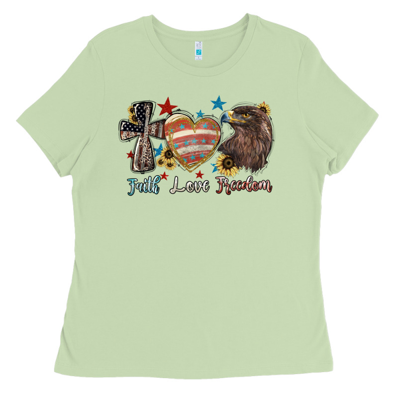 Faith Love Freedom Usa Ladies Tee by NancyCooperArtShop | Teevron