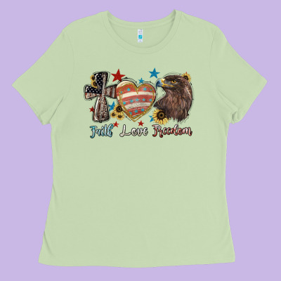 Faith Love Freedom Usa Ladies Tee Designed By Nancycooperartshop