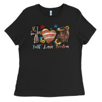 Black faith love freedom usa Ladies Tee - NancyCooperArtShop